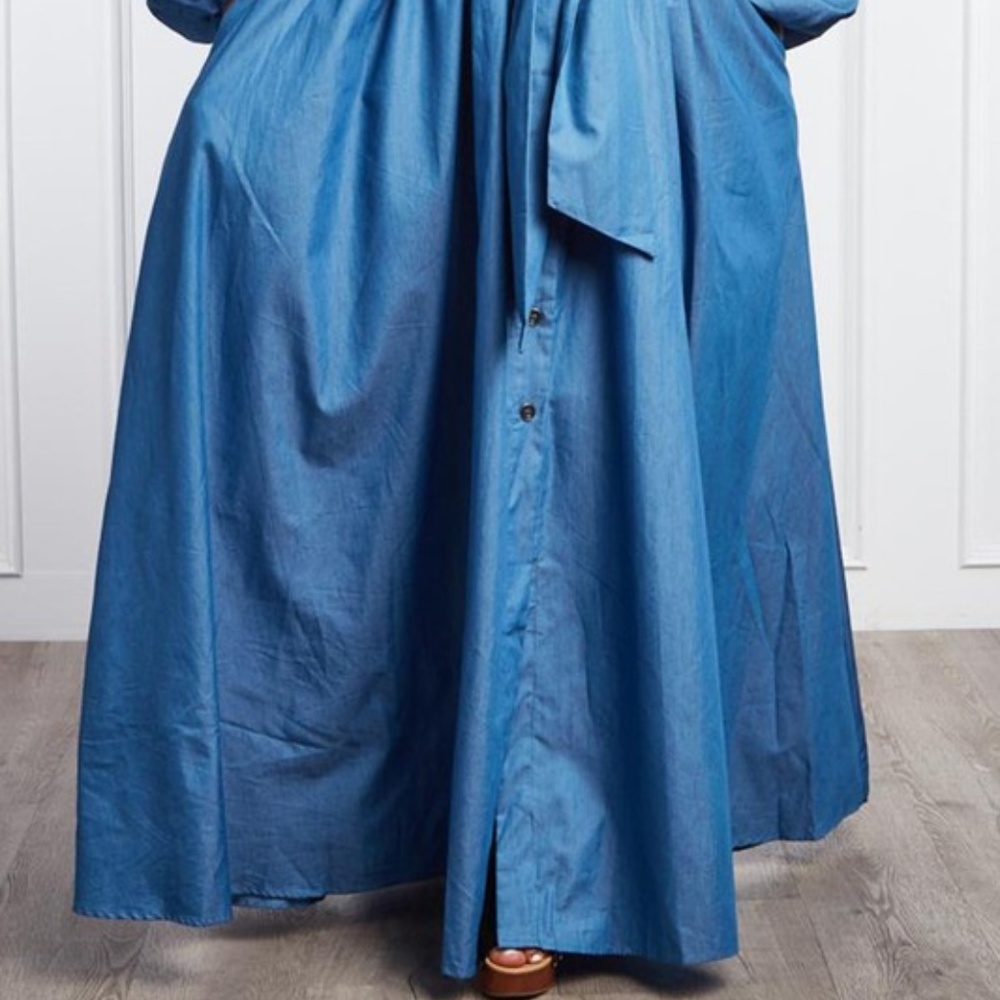 Denim Off Shoulder Maxi Dress - Picture 2 of 5